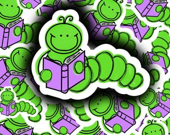 Bookworm Sticker, Reader Gift, Bookish Sticker, Book Lover, Bookworm, Kindle Sticker, Waterproof, Vinyl Sticker, Water Bottle Sticker
