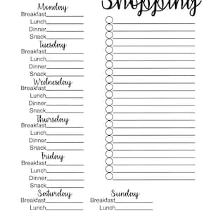 Weekly Grocery & Meal Plan Printable, Digital Download, Printable Planner, Printable Bullet Journal, Weekly Groceries, Meal Planning