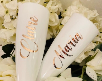 White champagne glasses with any colour text cocktail plastic Brides Maids Champagne Flutes