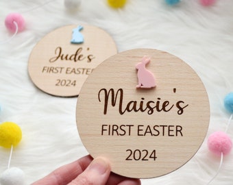 Baby's First Easter Plaque, Personalised First Easter Photo Prop, Personalised Wooden Disc, Baby Easter Gift