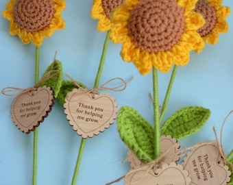 Gift For Teacher, Crochet Sunflower Gift, Thank You For Helping Me Grow Teacher Gift, End of Term Teaching Assistant Nursery Gift 30cm