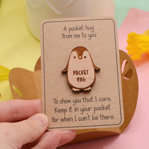 Pocket Hug, Wooden Penguin Pocket Hug, Thinking Of You Gift