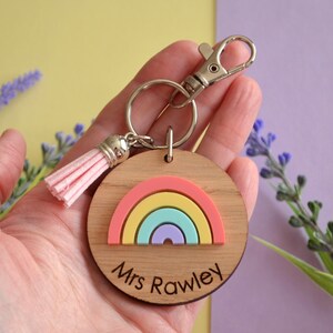 Personalised Rainbow Keyring, Thank You Teacher, Teaching Assistant Gift, End Of School Present