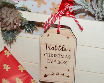 Personalised Christmas Eve Box Tag, Wooden Luggage Style Tag, Christmas Crate, Basket Tag
