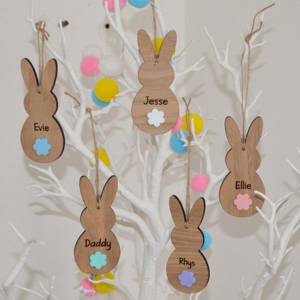 Personalised Bunny Rabbit Decoration, Easter Bunny Gift, Wooden Ornament Gift, Easter Basket Name Tag