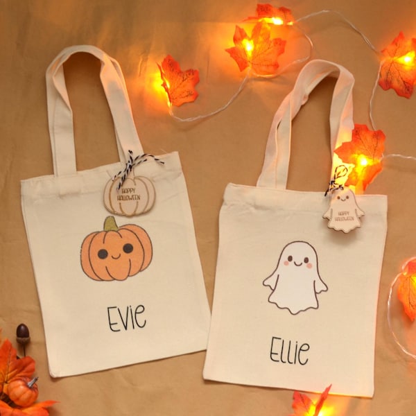 Personalised Halloween Canvas Tote Bag, Boo Bag, Trick Or Treat Sweet Bag, Ghost Or Pumpkin
