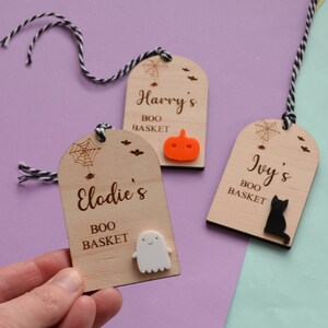 Personalised Boo Basket Tag, Halloween Gift, Tag, Wooden Name Tag, Wooden Engraved Decoration