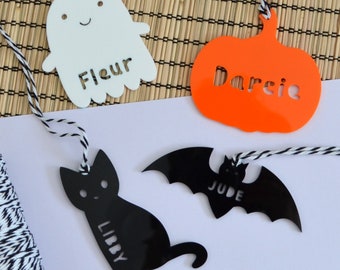 Personalised Halloween Boo Basket Name Tag, Trick Or Treating Gift, Acrylic Name Tags, Pumpkin, Ghost , Cat Or Bat