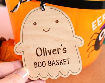 Boo Basket Ghost Tag, Personalised Ghost Name Tag, Boo Basket Tag, Wooden Tag