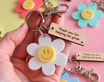 Gift For Teacher, Thank You For Helping Me Grow, Flower Keychain, Keyring, Teacher, Teaching Assistant Gift