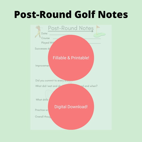 Golf Printable, Post-Round Questionnaire, FILLABLE, Golf Stats, Blank Journal Entry, Printables, Instant Download, U.S. Letter Size, PDF