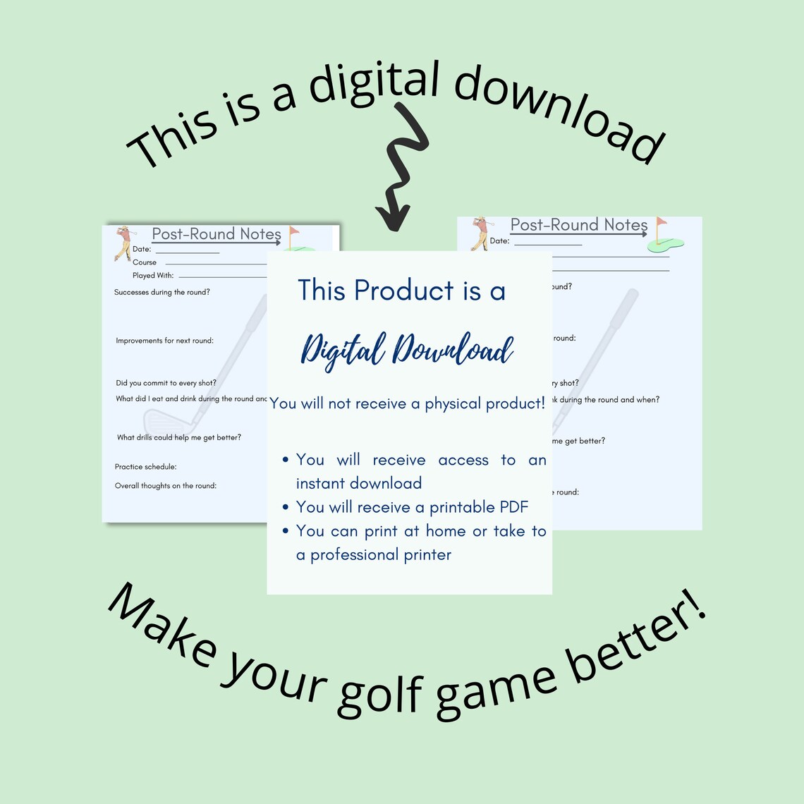 Golf Printable, Postround Questionnaire, FILLABLE, Golf Stats, Blank