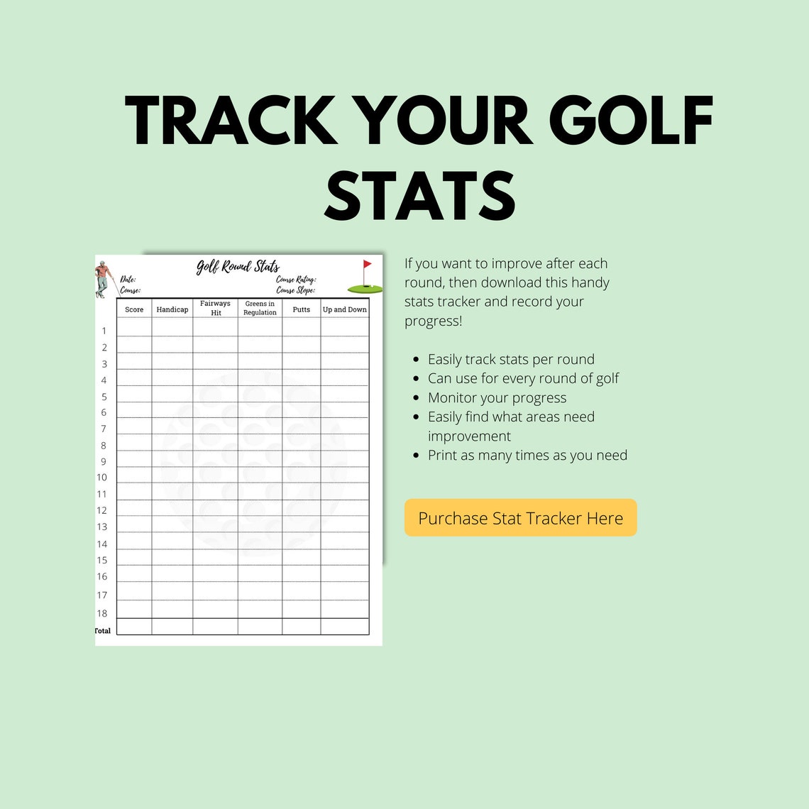Golf Stat Tracker, Golf Gift, Fillable and Printable, Golf Stats