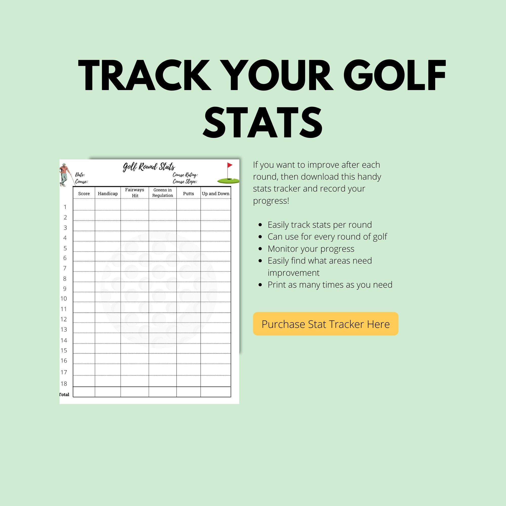 Golf Stat Tracker Golf Gift Fillable And Printable Golf Stats 