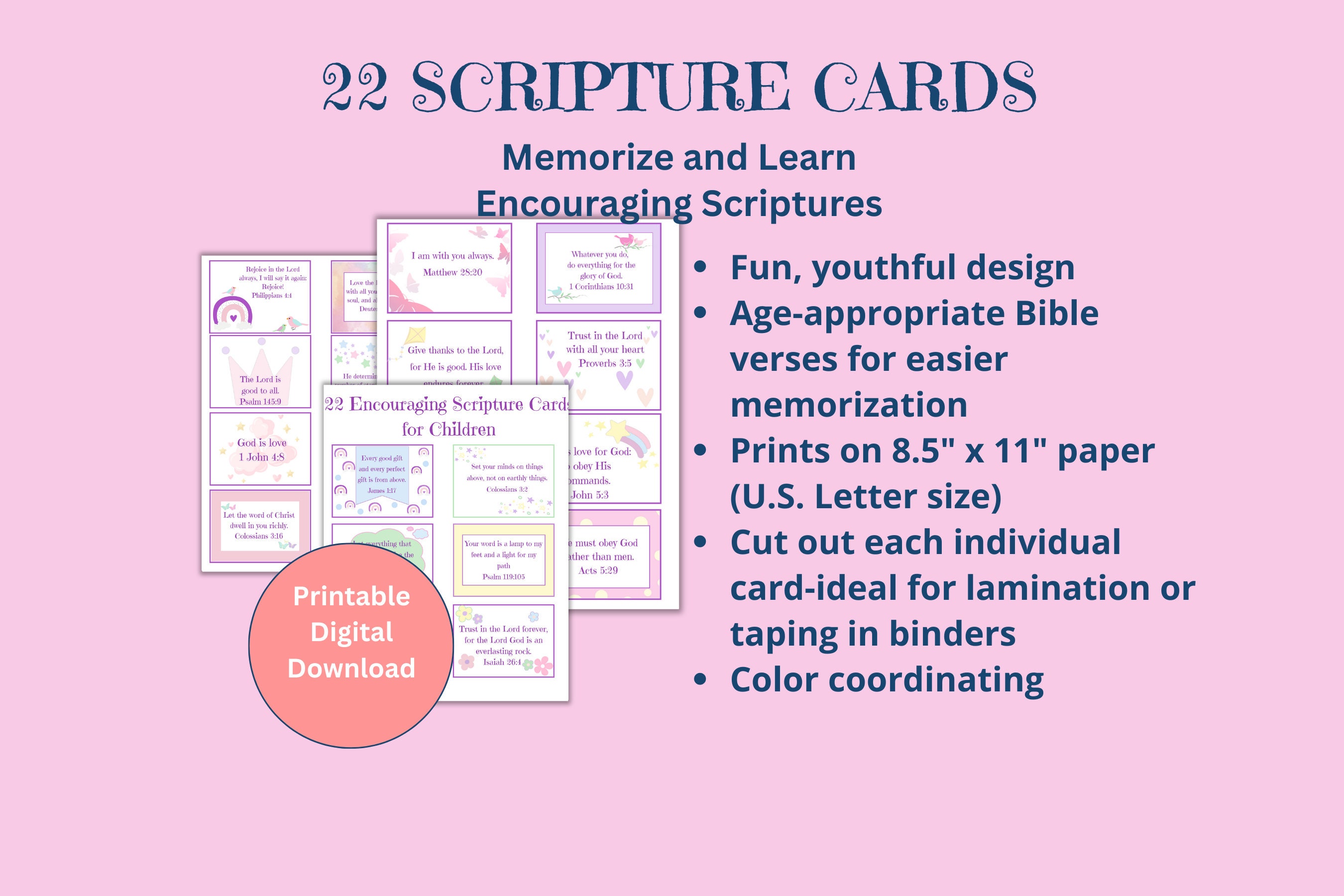 Printable Scripture Cards | Bible Verses for Kids and Tweens | Printable | Instant Download ...