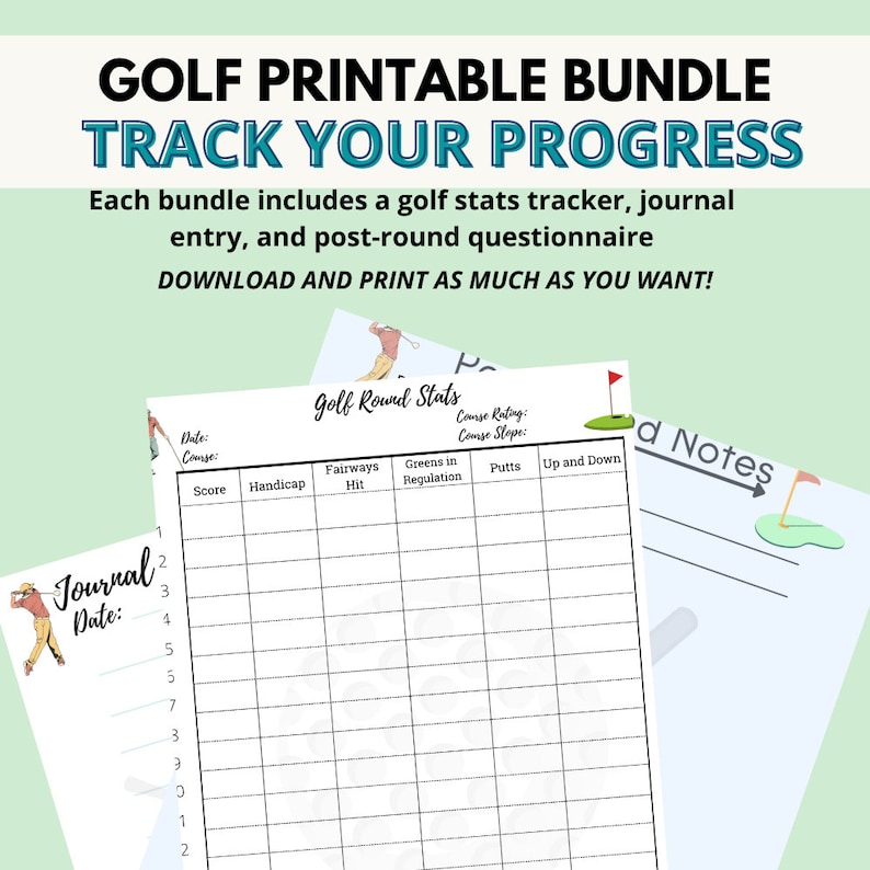 Golf Printable, Bundle, Golf Stat Tracker, Blank Journal Entry, Post