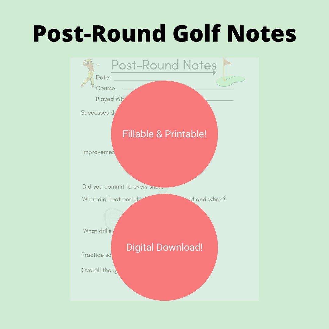 Golf Printable, Postround Questionnaire, FILLABLE, Golf Stats, Blank
