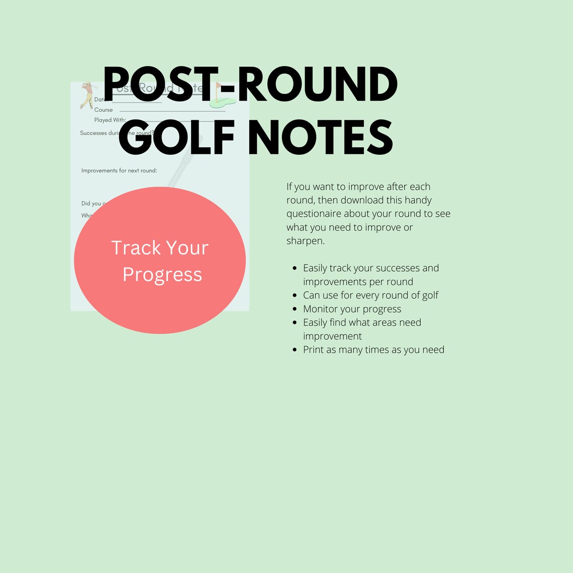 Golf Printable Postround Questionnaire FILLABLE Golf Etsy