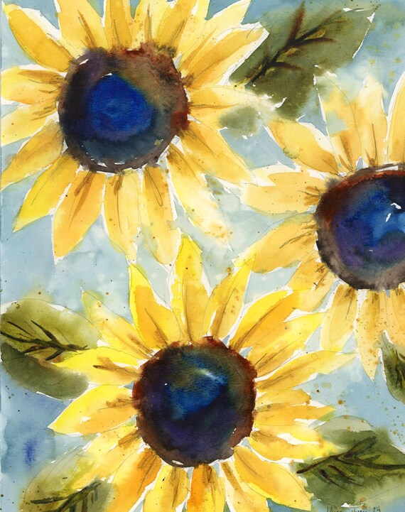 Watercolor Sunflower Painting “Sunflower” (4 of 5) 11x14 This is not a print, one of a kind original watercolor painting, home decor