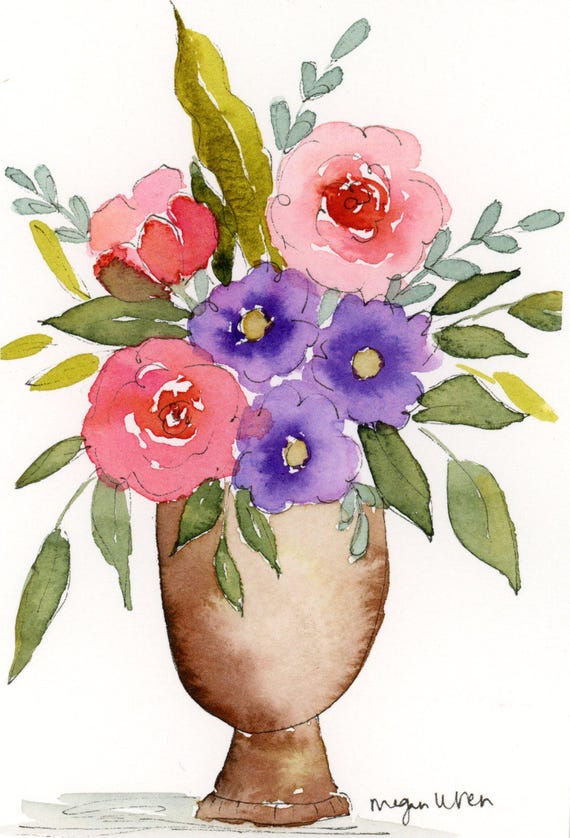 Small watercolor painting 'Simple Smiles' 4x6  original artwork, Colorful Watercolor Flowers, floral painting gift