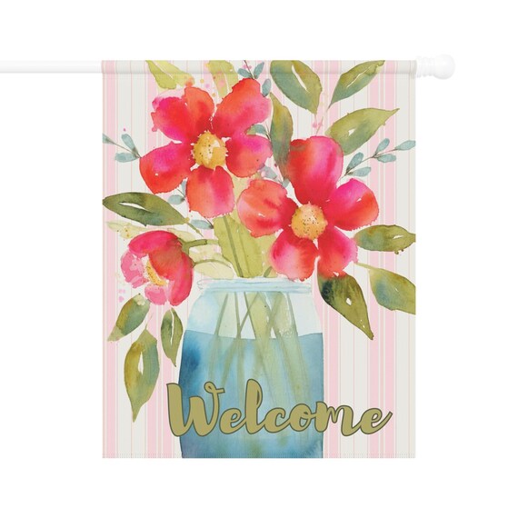 Welcome Flag, Colorful Outdoor Decor, Watercolor Painting Banner, Gardener Gift, Flower Bed Pop of Color, Pot Decoration, Housewarming Gift,