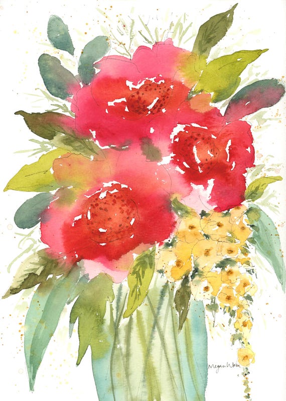 Floral Watercolor Painting,  “Blossom With Grace” 9x12 watercolor artwork, loose floral watercolor painting, Home decor