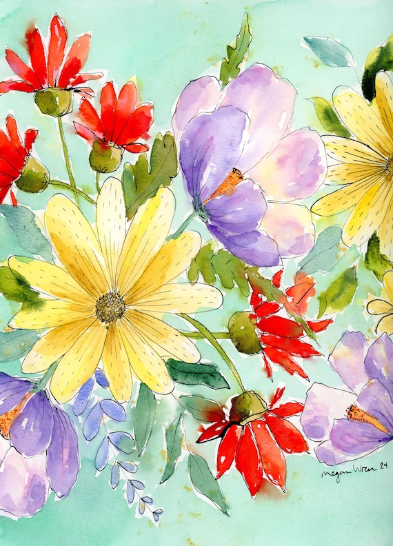 Original floral watercolor painting  “Flower Garden” 9x12 watercolor flowers