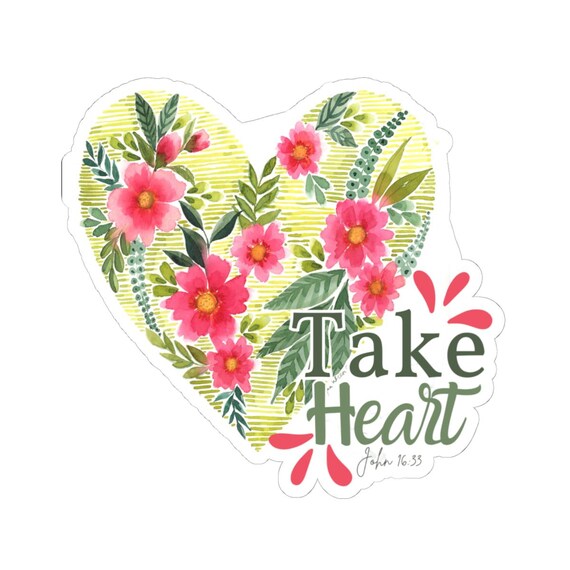 Heart Kiss-Cut Stickers, 'Take Heart' Colorful Fun Positive Message Sticker, Watercolor Art Gift, Laptop Sticker, Planner Decoration