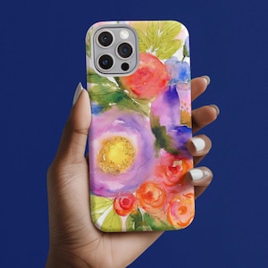 Custodia colorata per iPhone, custodia resistente con fiori ad acquerello, cover per telefono floreale colorata, guscio protettivo per telefono, custodia per iPhone floreale vibrante