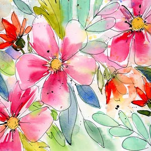 Loose floral watercolor painting “Wild Colorful Flowers” 9x12 original hand painted flower art, watercolor painting home decor