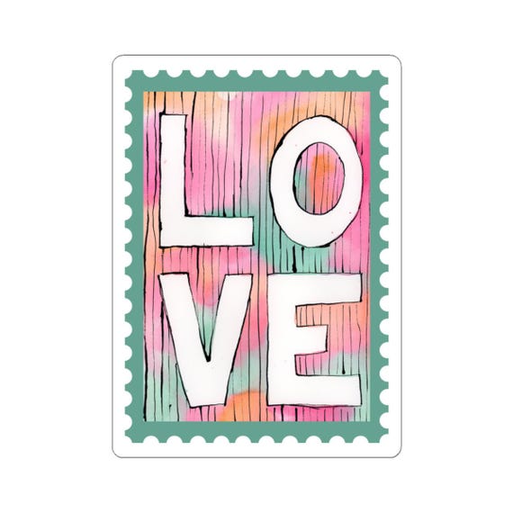 Colorful Love Sticker, Pink & Green Watercolor Kiss-Cut Stickers, Positive Sticker, Watercolor Art Gift, Laptop Sticker