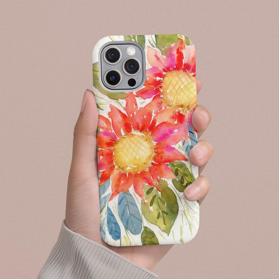 Sunflower floral protective phone case made with my original watercolor artwork.