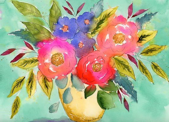 Watercolor Flower Painting 'Bright & Bold' 9x12 watercolor original artwork, Colorful floral wall decor, Flower painting, Home decor