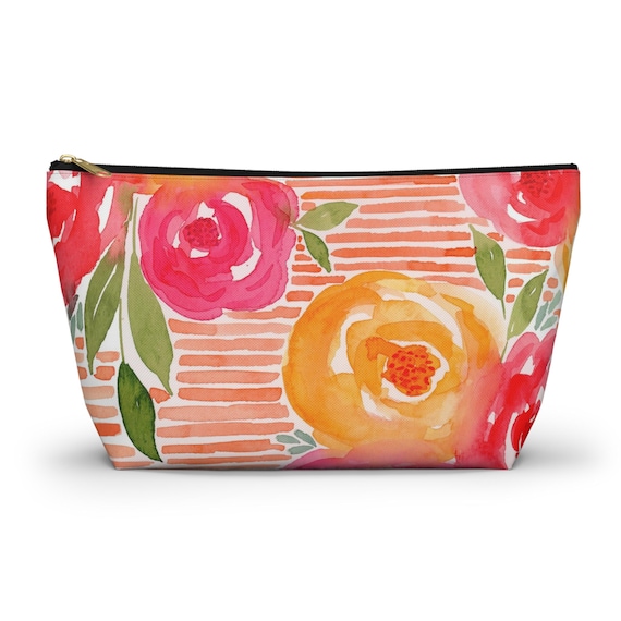 Small Zip Bag, Accessory Pouch w T-Bottom, Flower Pouch, Makeup Bag, Travel Organizer, Gift for Her, Back to School, Diaper Bag, Floral Bag