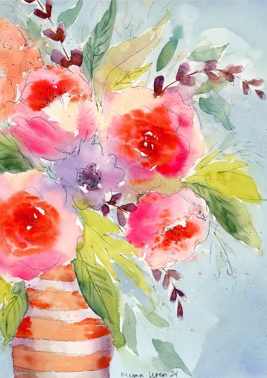 Floral Watercolor Painting “wild Free & Floral” 11x14 This is Not