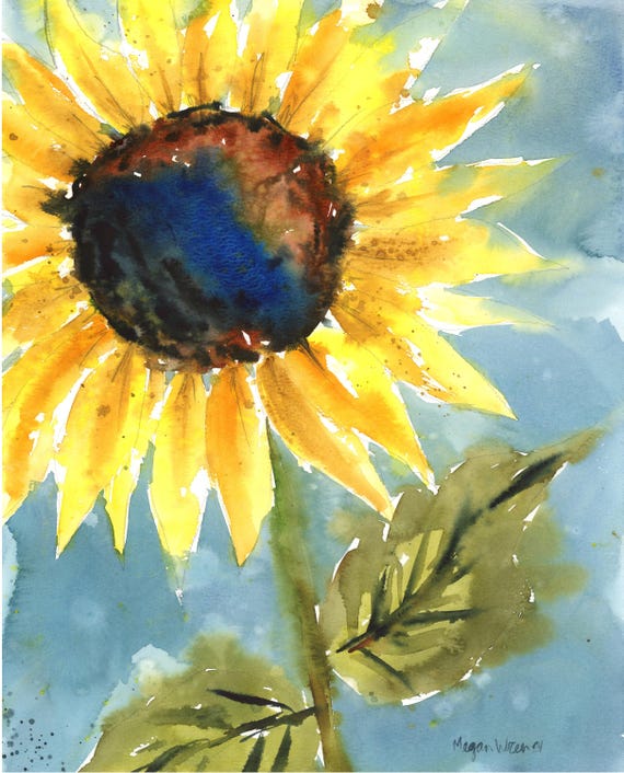 Watercolor Sunflower Painting “Sunflower” (2 of 5) 11x14 This is not a print, one of a kind original watercolor painting, home decor