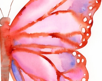 Pink Butterfly Watercolor Painting: Original 9x12 Wall Art