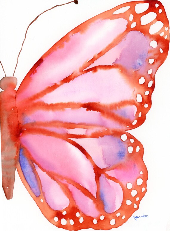 Pink Butterfly watercolor painting, 9x12 “Pretty Pink Butterfly” original artwork, home decor