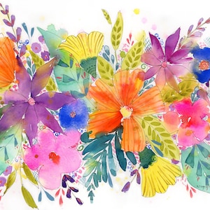 Flower Painting &#39;Wild Child&#39; 11x15 Bright Floral Watercolor, Colorful home decor, watercolor flower wall art, Floral Painted gift