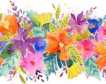Flower Painting 'Wild Child' 11x15 Bright Floral Watercolor, Colorful home decor, watercolor flower wall art, Floral Painted gift