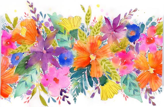 Flower Painting 'Wild Child' 11x15 Bright Floral Watercolor, Colorful home decor, watercolor flower wall art, Floral Painted gift