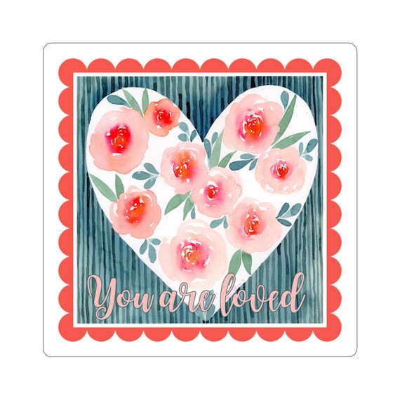 Floral Heart Sticker, Pink & Green Watercolor Floral Heart Kiss-Cut Stickers, Positive Sticker, Watercolor Art Gift, Laptop Sticker