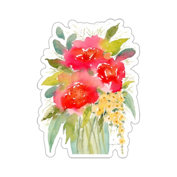 Watercolor Flowers Kiss-Cut Stickers, Unique Colorful Sticker Set, Pop of Color Decals, Artsy Decorative Stickers,