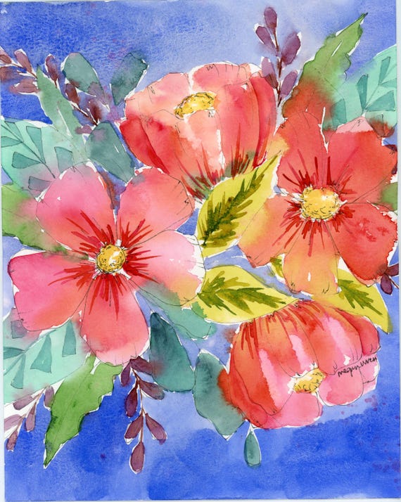 Original floral painting 'Happiness is Homemade' 8x10 Watercolor flower painting, Home decor, wall art, Colorful Watercolor Flowers
