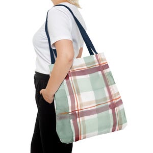 Aquarell karierte Tragetasche - kariertes Design, karierte gemalte Tragetasche, tolles Geschenk für Menschen unterwegs, funktionelle Kunsttasche