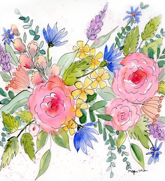 Original watercolor painting Loose floral painting watercolor flowers wall art, home decor 11x15 “Faith”