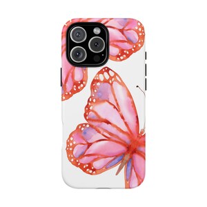 Custodia per telefono con farfalla rosa, custodia resistente con acquerello, cover per iPhone colorata e bellissima, scocca protettiva per telefono, vivace dipinto di farfalla