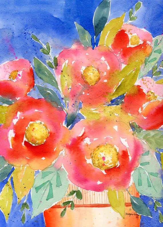 Loose Floral Watercolor artwork, 'Hello Gorgeous' 9x12 colorful original artwork, bright floral wall decor, Bold painting, Mother's Day Gift