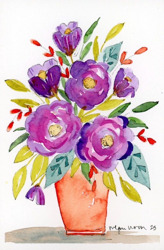 Small watercolor painting 'Pure Joy' 4x6  original artwork, Colorful Watercolor Flowers, floral painting gift