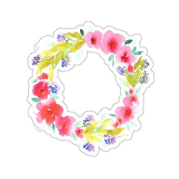 Watercolor Flowers Kiss-Cut Stickers, Unique Watercolor Floral Wreath Sticker, Pop of Color Decals, Artsy Decorative Stickers,